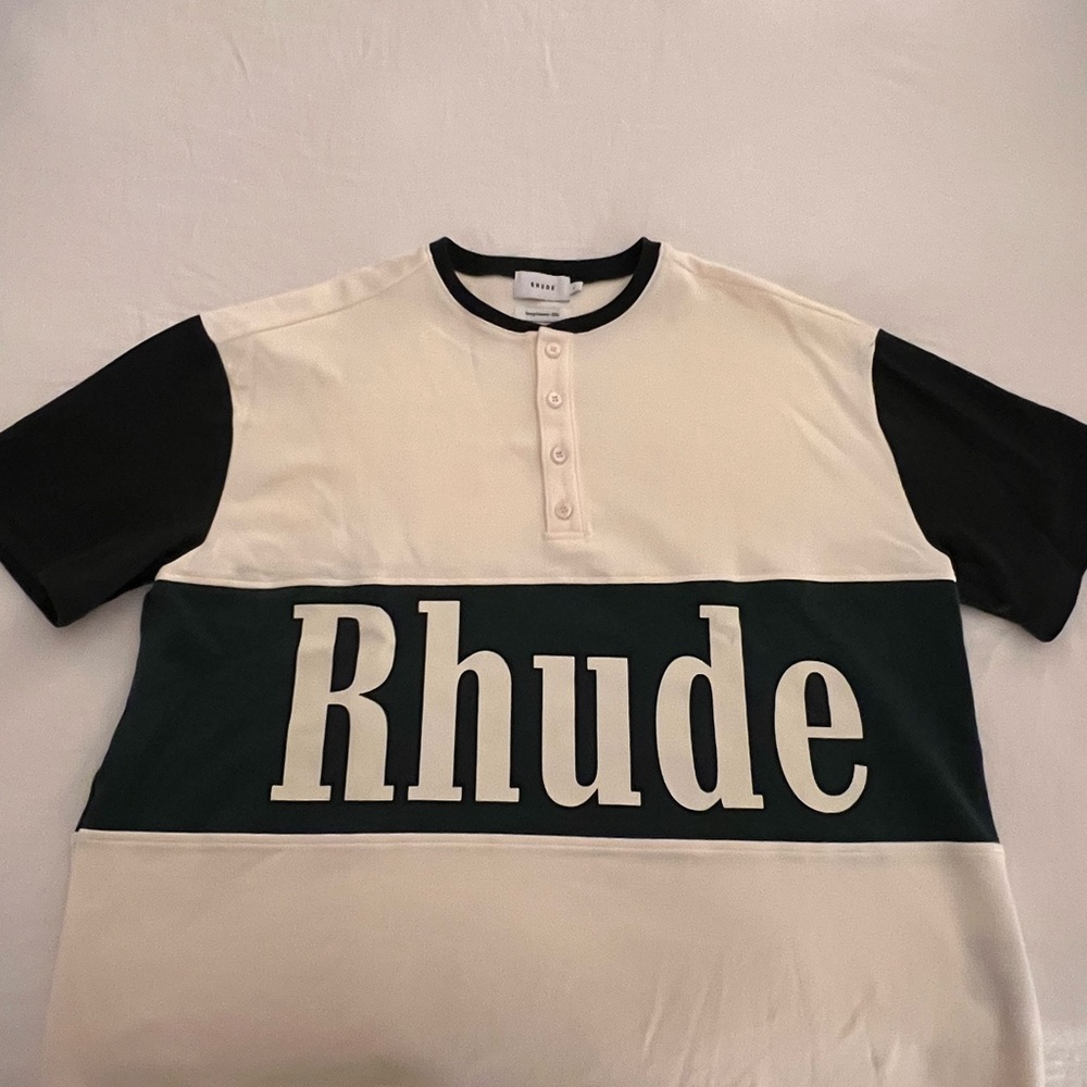 Rhude Cream and Black Logo Tee